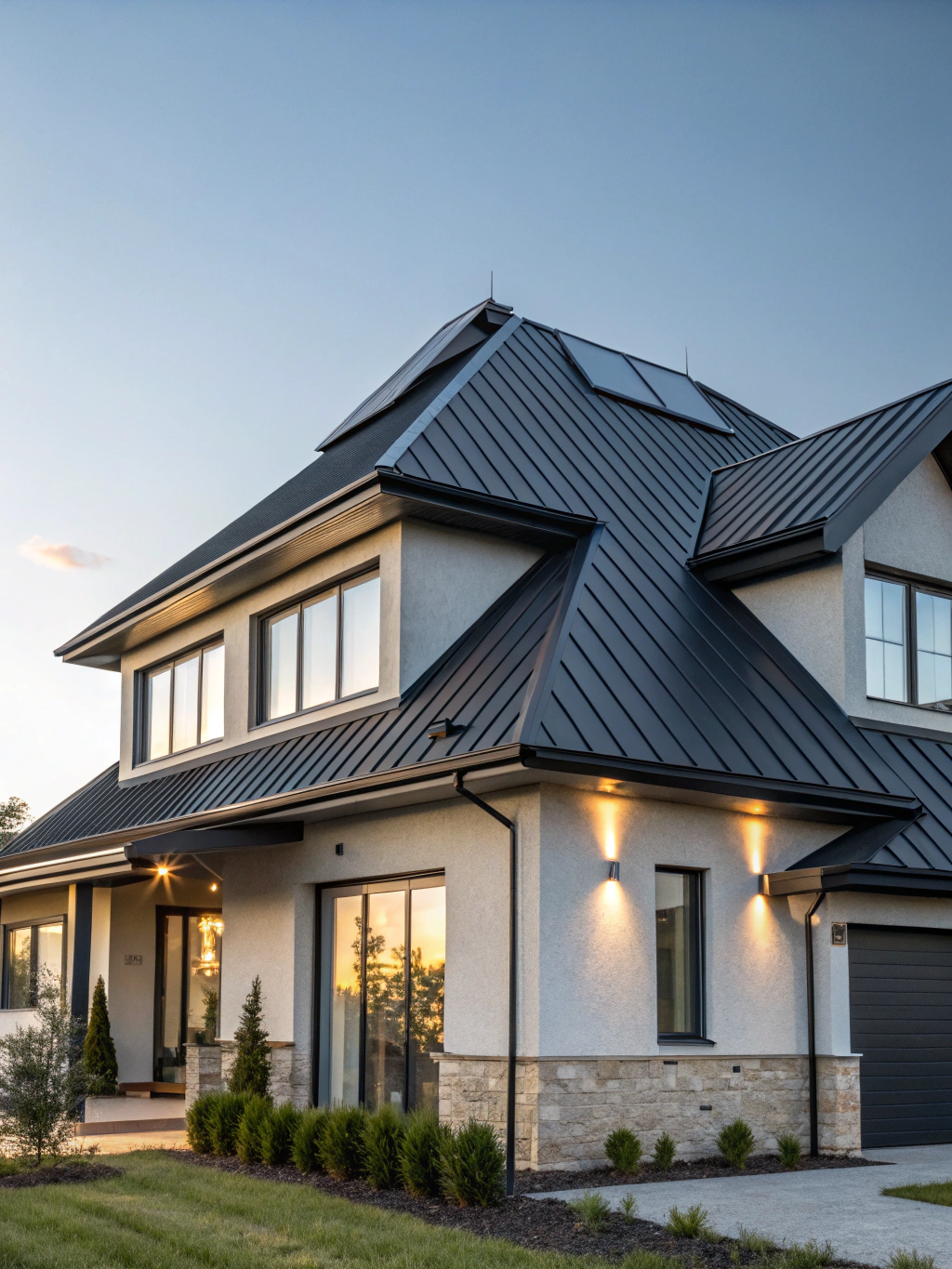 Premium standing seam metal roof installation on a modern home